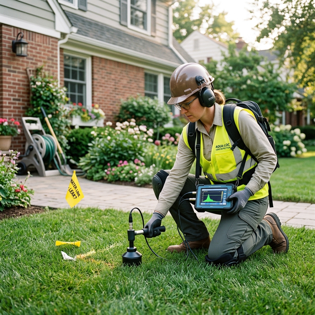 Acoustic ground sensor testing outdoor residential water service line